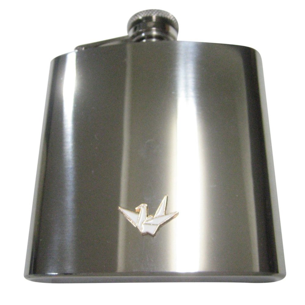 White Toned Origami Crane Bird 6oz Flask